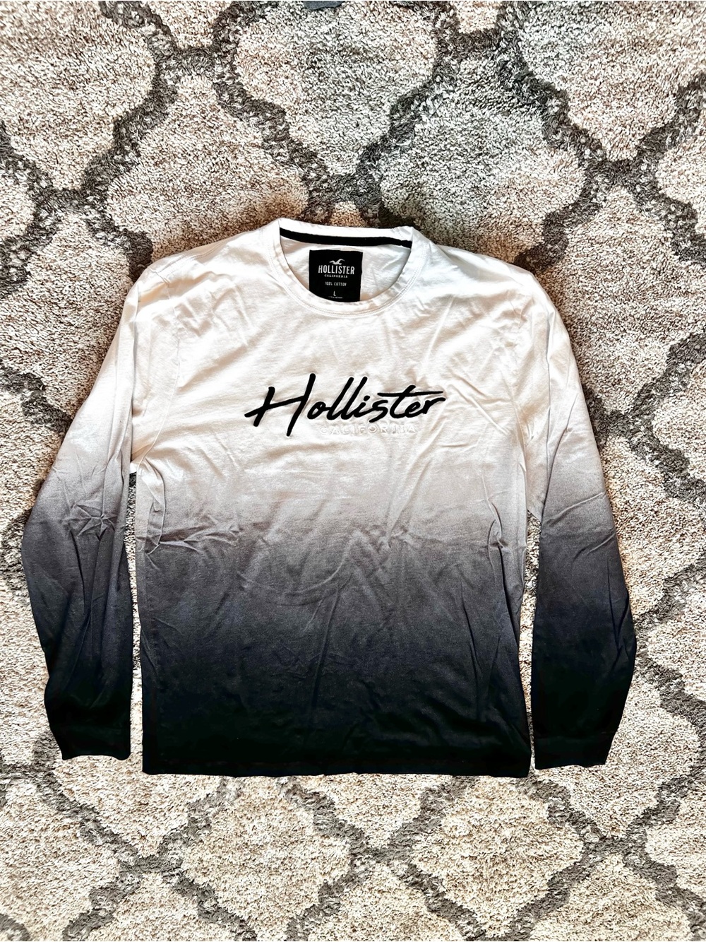Hollister Men’s Ombré Long Sleeve Shirt Embroidered Logo 100% Cotton Large